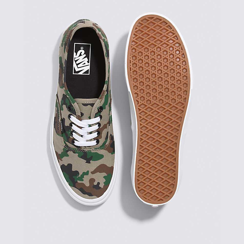 Men's Vans Authentic Sneakers Camo Olive / White | USA73029