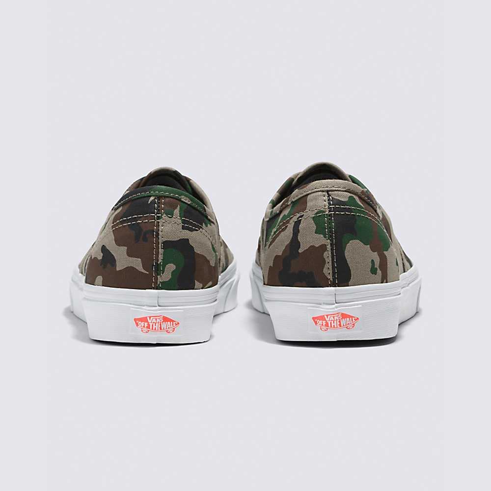 Men's Vans Authentic Sneakers Camo Olive / White | USA73029