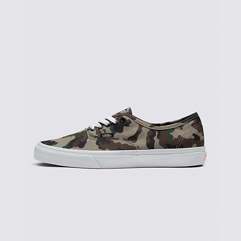 Men\'s Vans Authentic Sneakers Camo Olive / White | USA73029