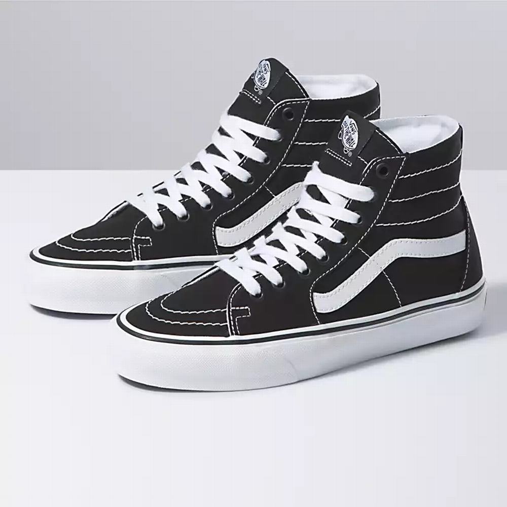 Men\'s Vans Canvas Sk8-Hi Tapered Sneakers Black / White | USA52138