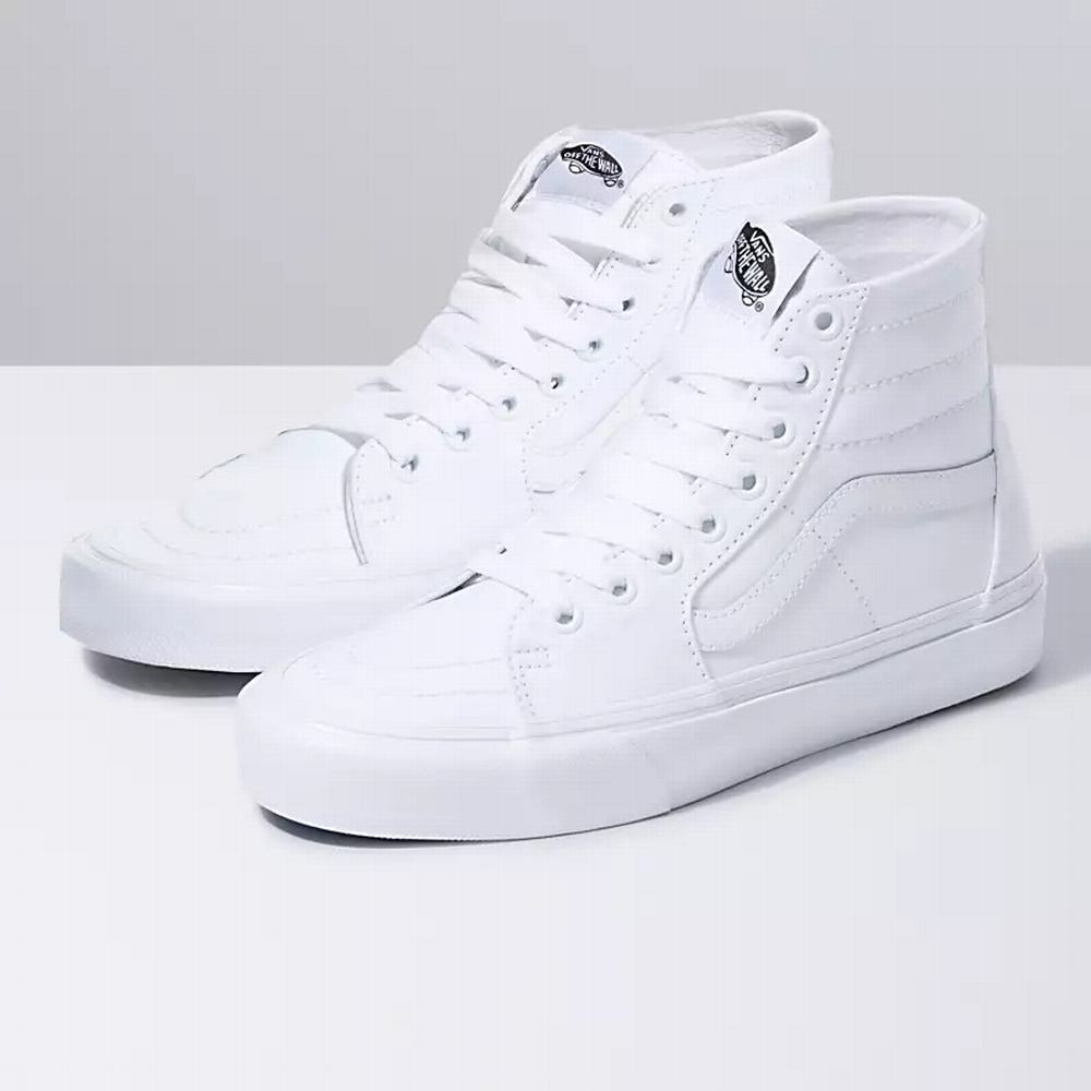 Men\'s Vans Canvas Sk8-Hi Tapered Sneakers White | USA54163