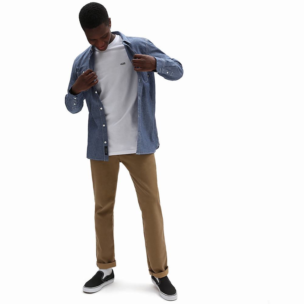 Men's Vans Carlow Long Sleeve Shirts Blue | USA78960