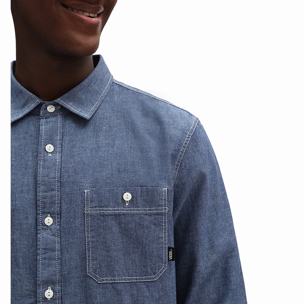 Men's Vans Carlow Long Sleeve Shirts Blue | USA78960