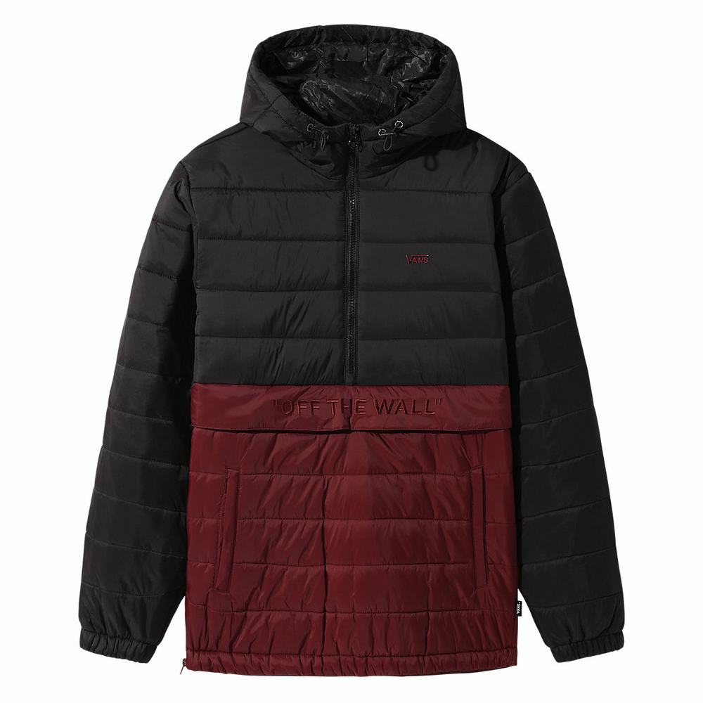 Men's Vans Carlton Puffer Anorak Jackets Black / Red | USA87251