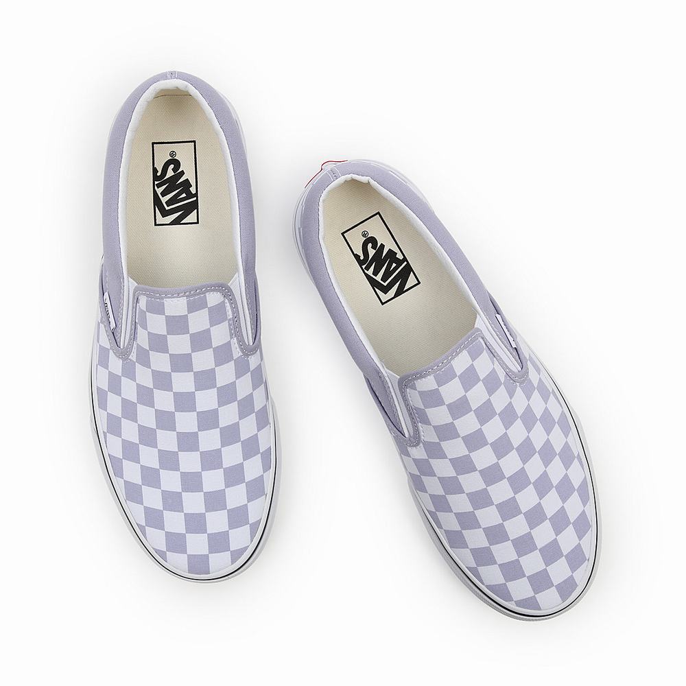 Men's Vans Checkerboard Classic Slip On Shoes Purple | USA02489