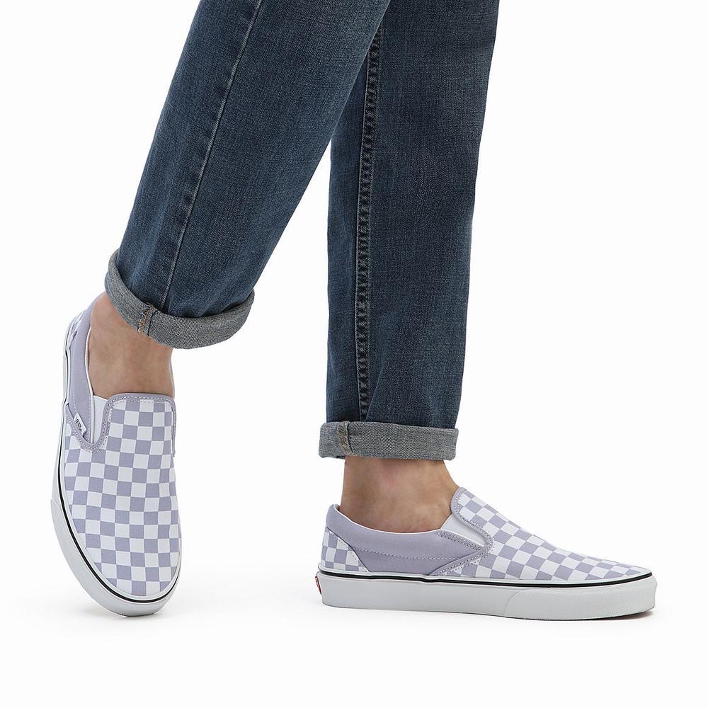 Men's Vans Checkerboard Classic Slip On Shoes Purple | USA02489