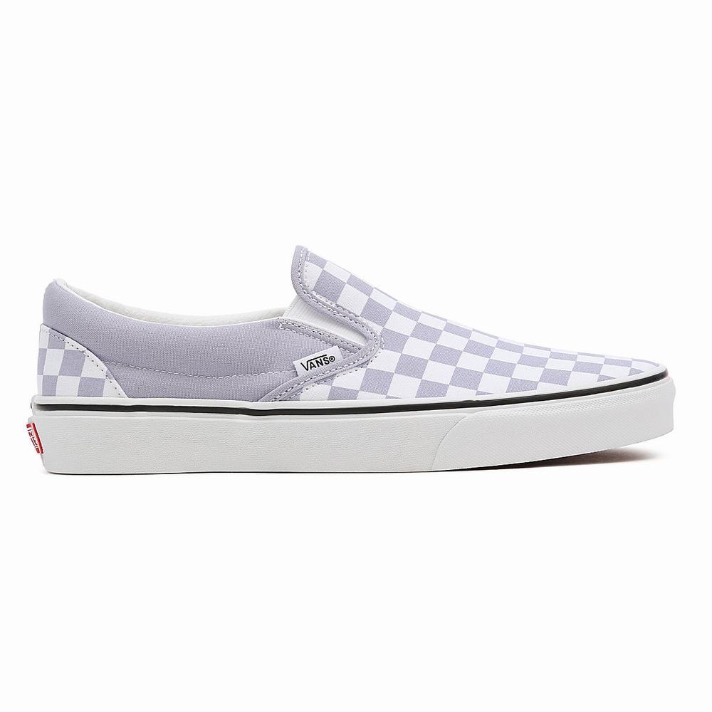 Men's Vans Checkerboard Classic Slip On Shoes Purple | USA02489