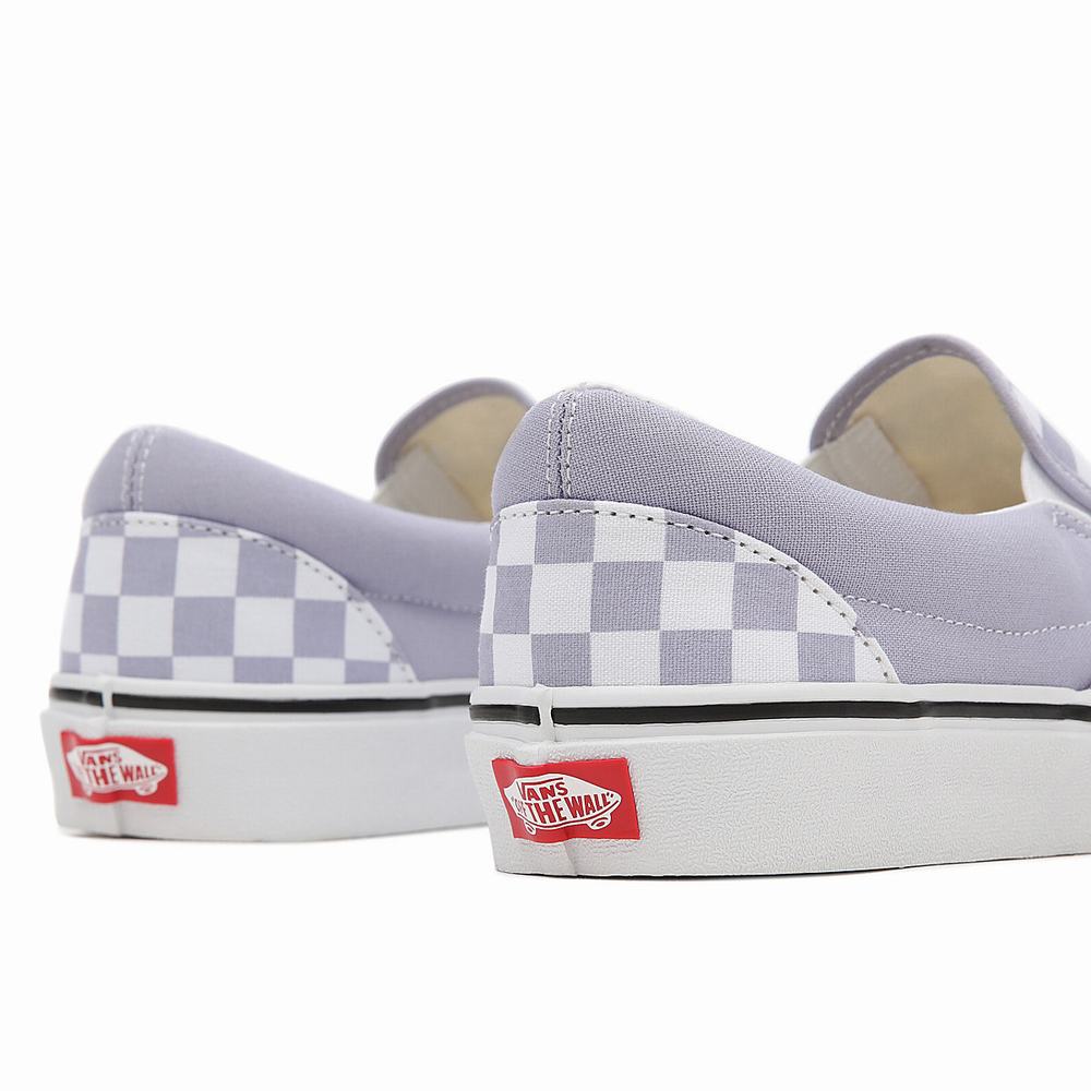 Men's Vans Checkerboard Classic Slip On Shoes Purple | USA02489