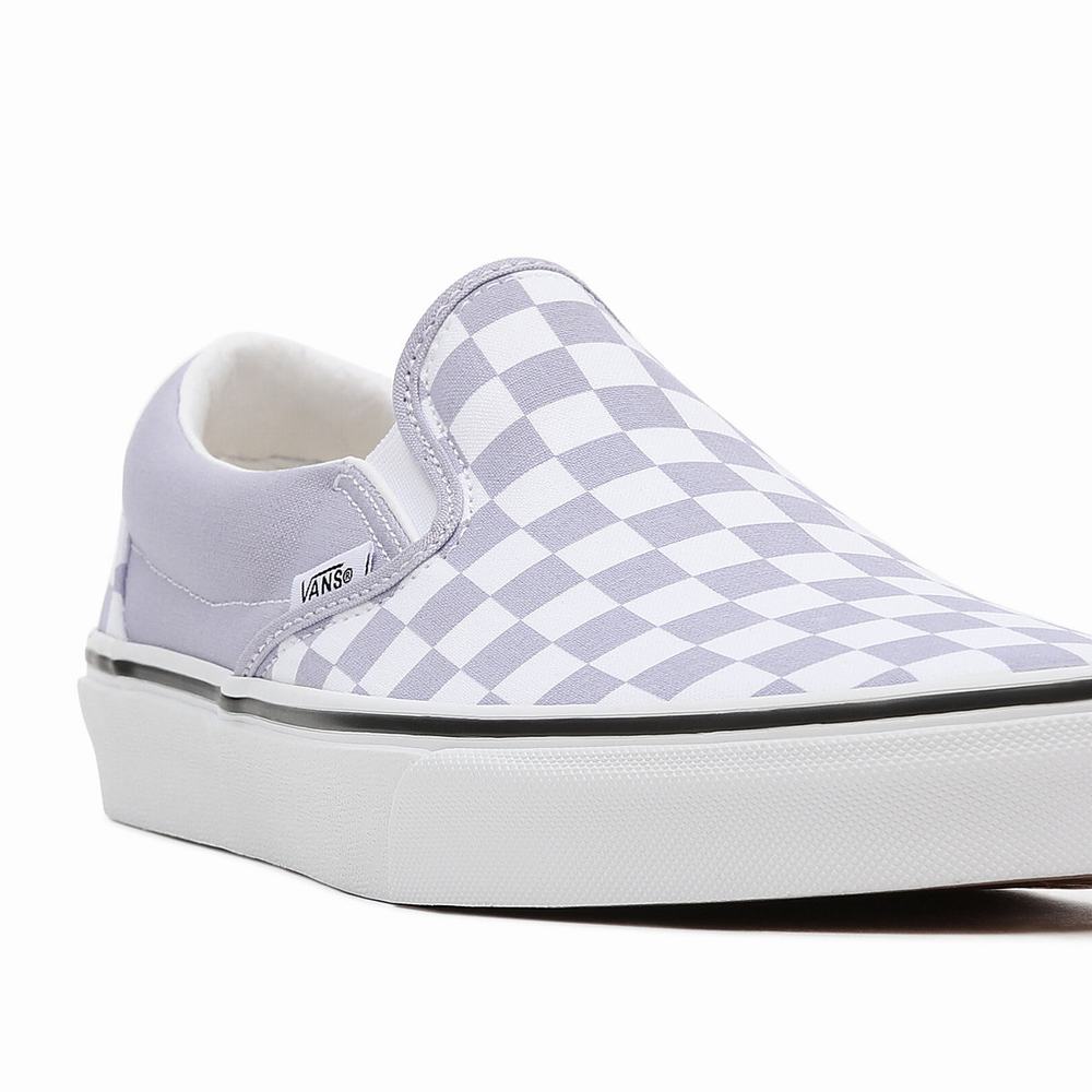 Men's Vans Checkerboard Classic Slip On Shoes Purple | USA02489