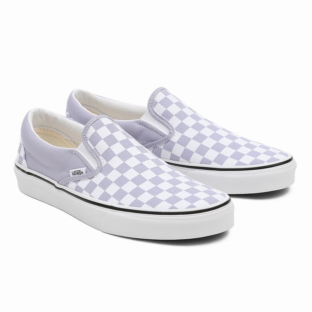 Men\'s Vans Checkerboard Classic Slip On Shoes Purple | USA02489