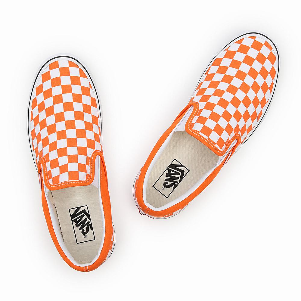 Men's Vans Checkerboard Classic Slip On Shoes Orange | USA12305