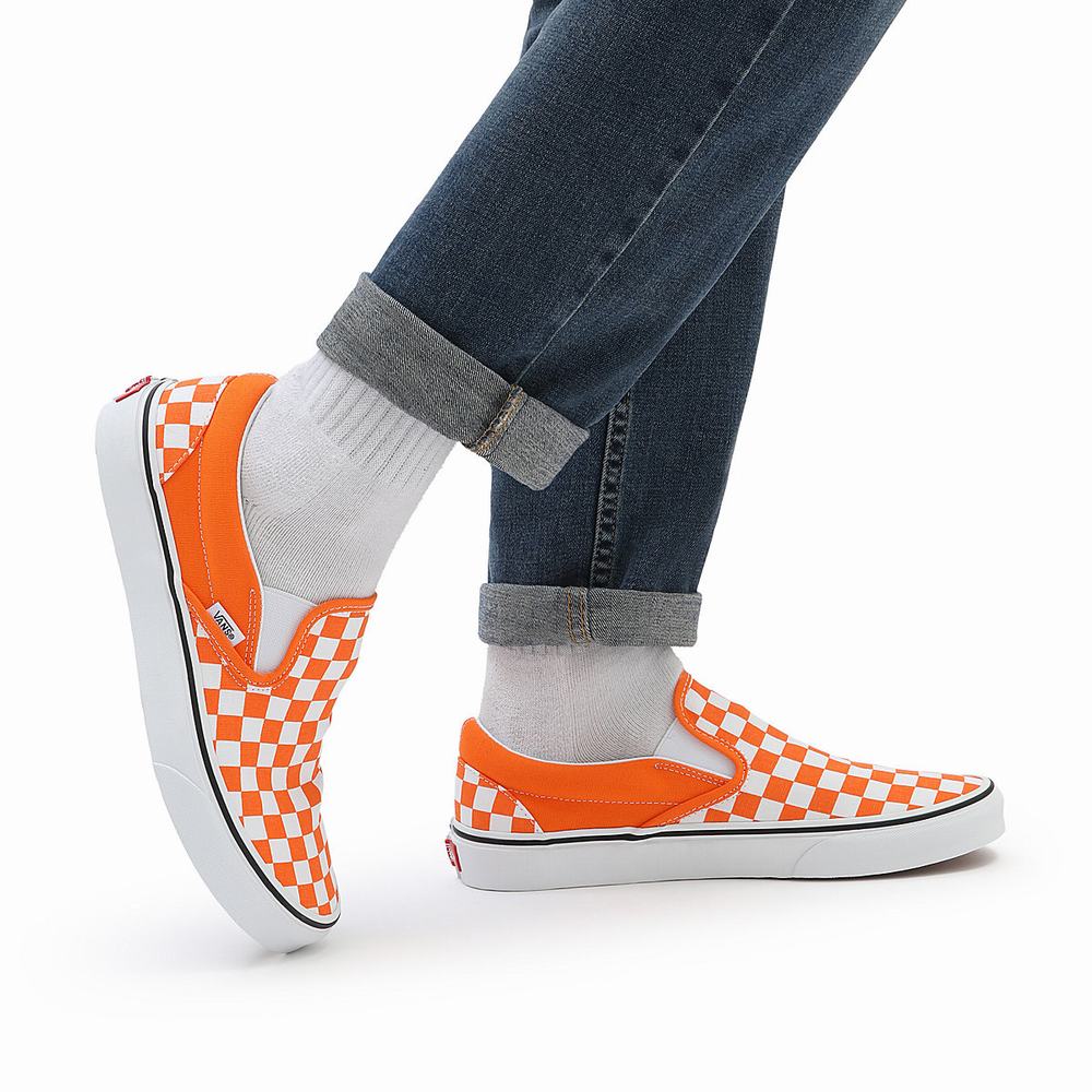 Men's Vans Checkerboard Classic Slip On Shoes Orange | USA12305