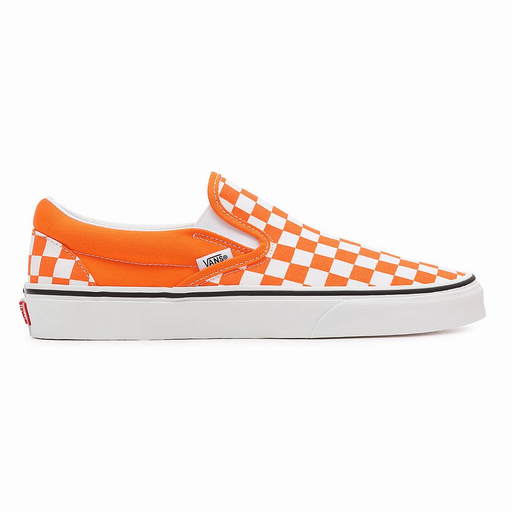 Men's Vans Checkerboard Classic Slip On Shoes Orange | USA12305