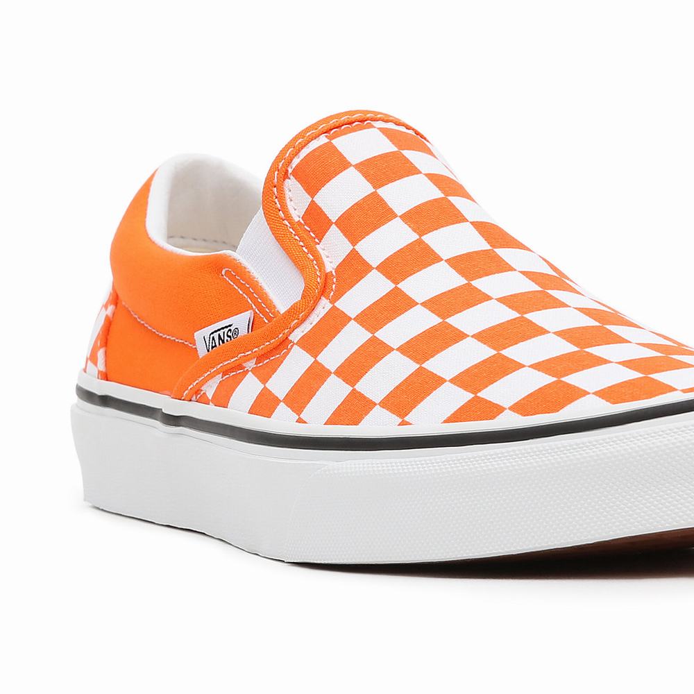 Men's Vans Checkerboard Classic Slip On Shoes Orange | USA12305