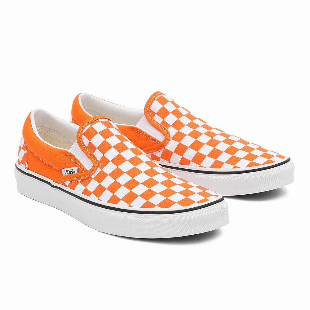 Men\'s Vans Checkerboard Classic Slip On Shoes Orange | USA12305