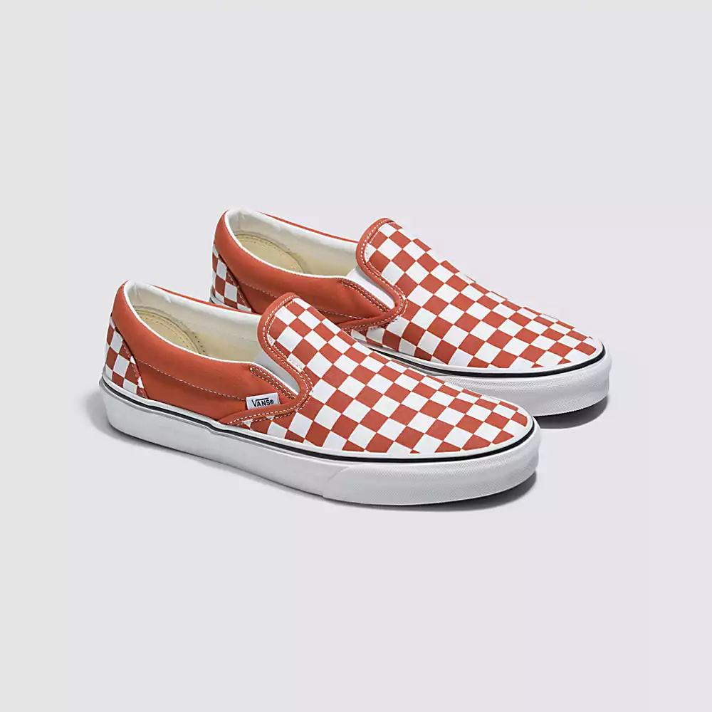 Men's Vans Checkerboard Classic Slip On Shoes Orange | USA13425