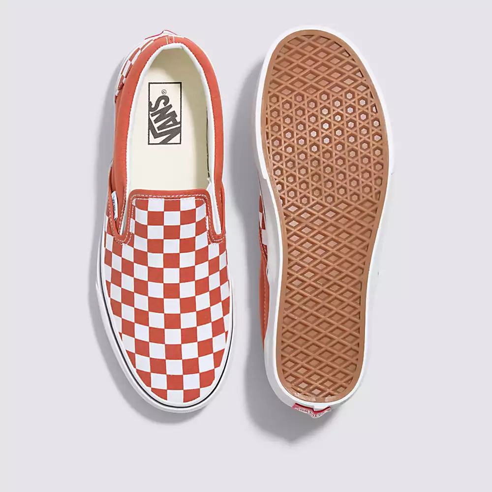 Men's Vans Checkerboard Classic Slip On Shoes Orange | USA13425