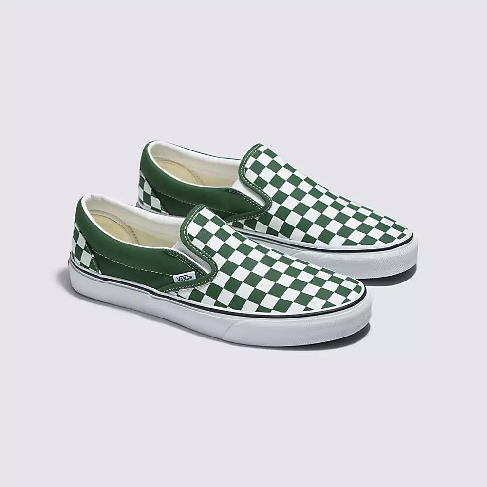 Men's Vans Checkerboard Classic Slip On Shoes Green | USA16975