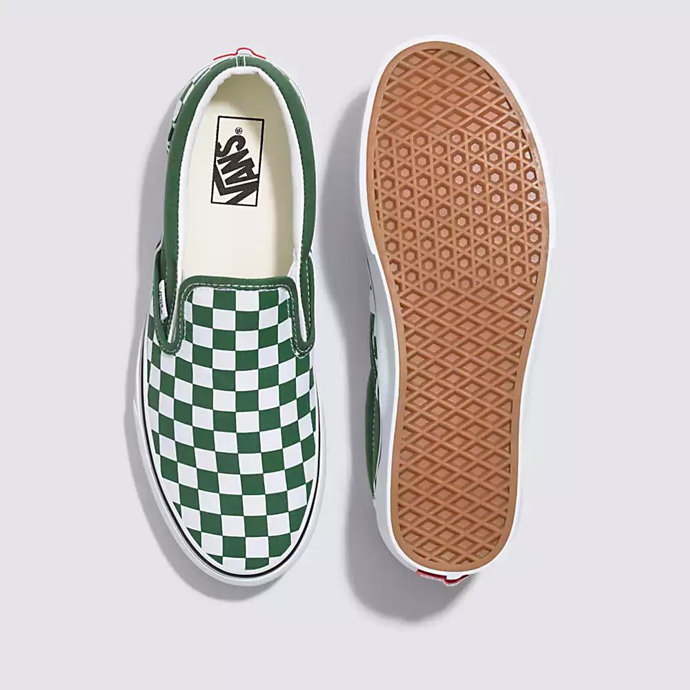 Men's Vans Checkerboard Classic Slip On Shoes Green | USA16975