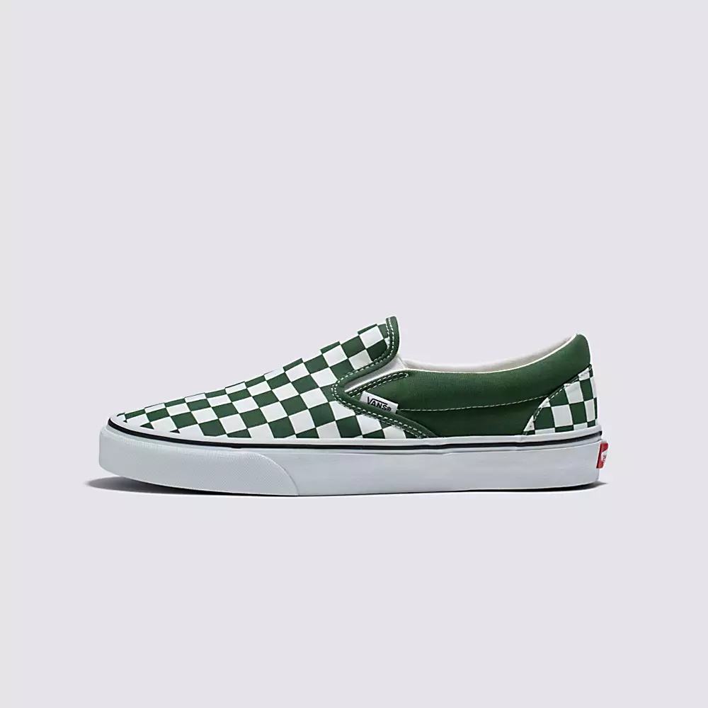 Men\'s Vans Checkerboard Classic Slip On Shoes Green | USA16975