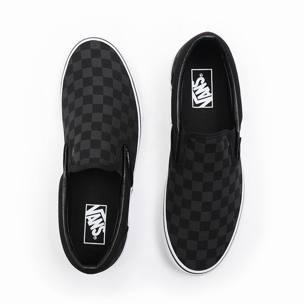 Men's Vans Checkerboard Classic Slip On Shoes Black | USA18209