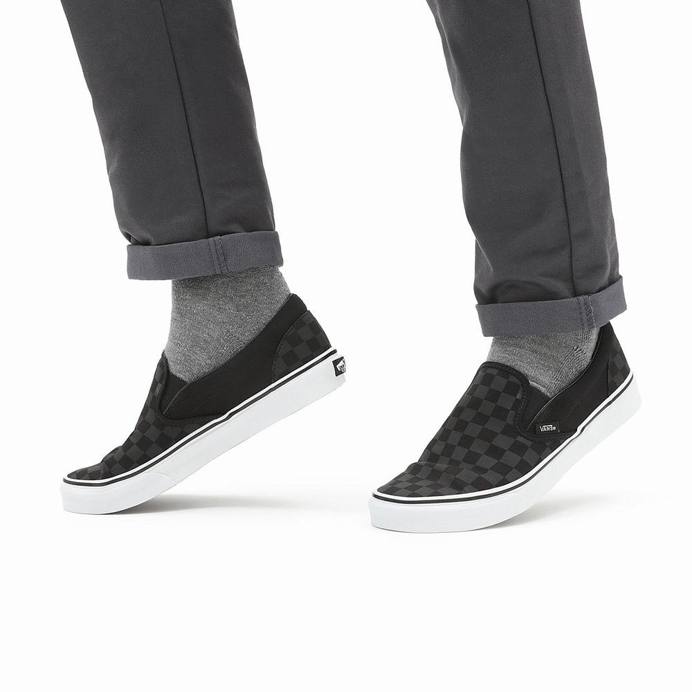 Men's Vans Checkerboard Classic Slip On Shoes Black | USA18209