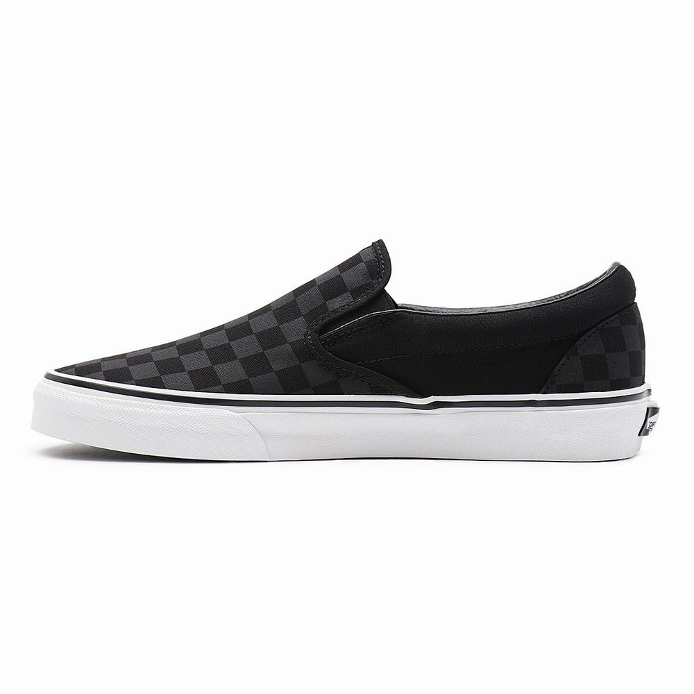 Men's Vans Checkerboard Classic Slip On Shoes Black | USA18209