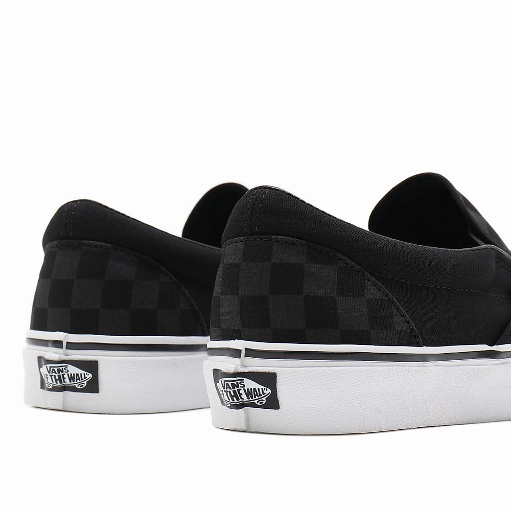 Men's Vans Checkerboard Classic Slip On Shoes Black | USA18209