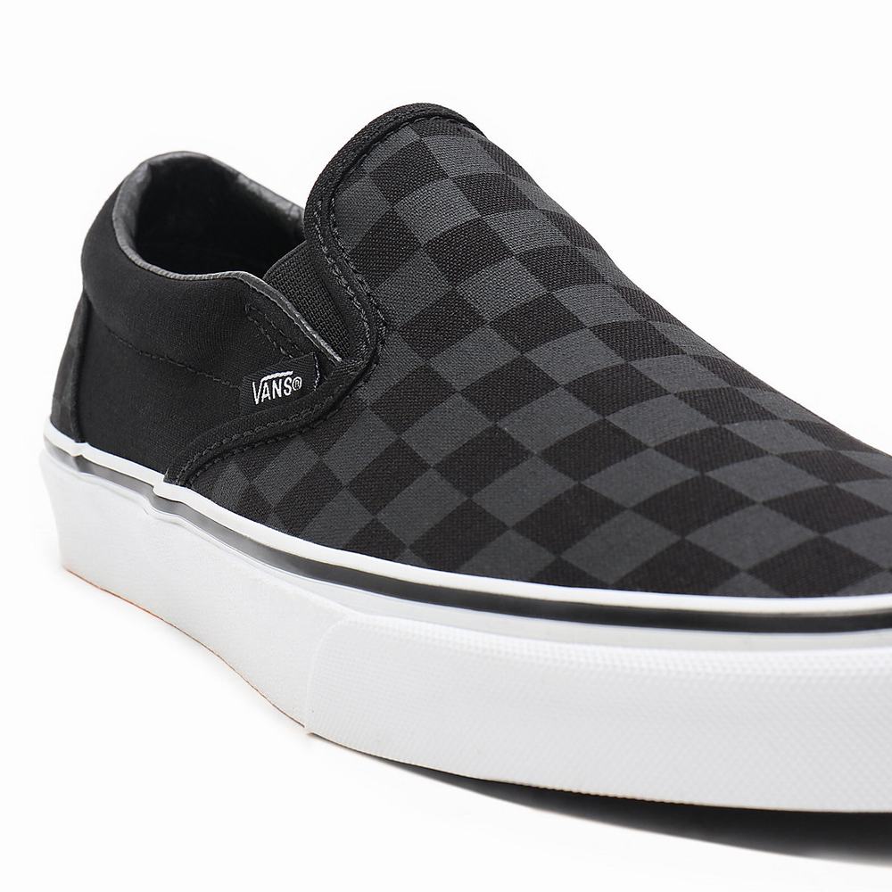 Men's Vans Checkerboard Classic Slip On Shoes Black | USA18209