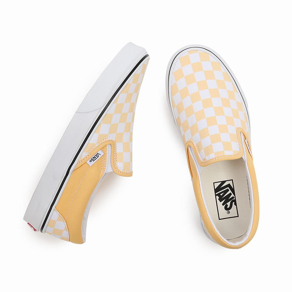 Men's Vans Checkerboard Classic Slip On Shoes Yellow | USA19735