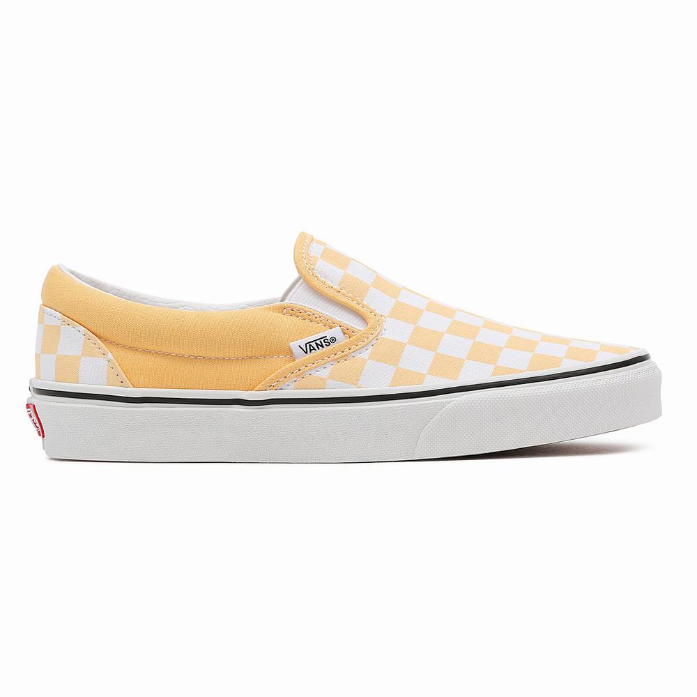 Men's Vans Checkerboard Classic Slip On Shoes Yellow | USA19735