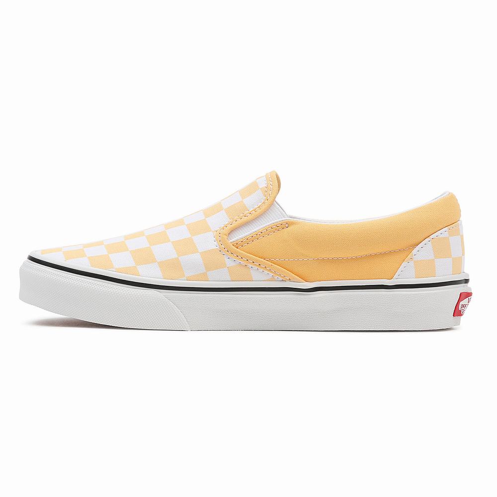 Men's Vans Checkerboard Classic Slip On Shoes Yellow | USA19735