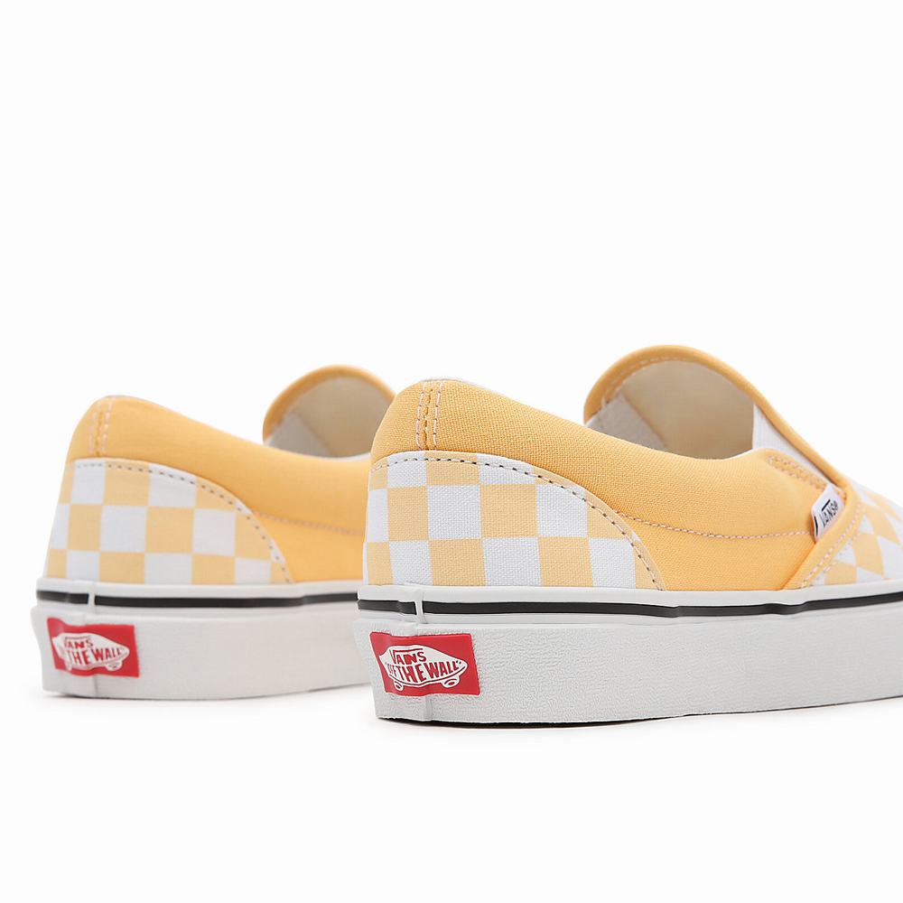 Men's Vans Checkerboard Classic Slip On Shoes Yellow | USA19735