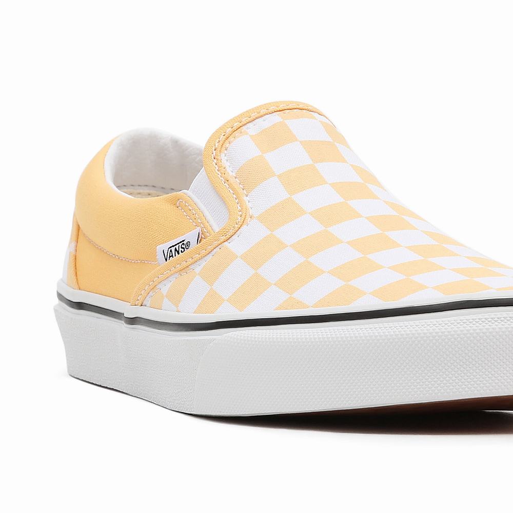 Men's Vans Checkerboard Classic Slip On Shoes Yellow | USA19735