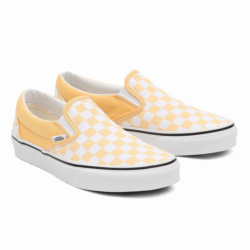 Men\'s Vans Checkerboard Classic Slip On Shoes Yellow | USA19735