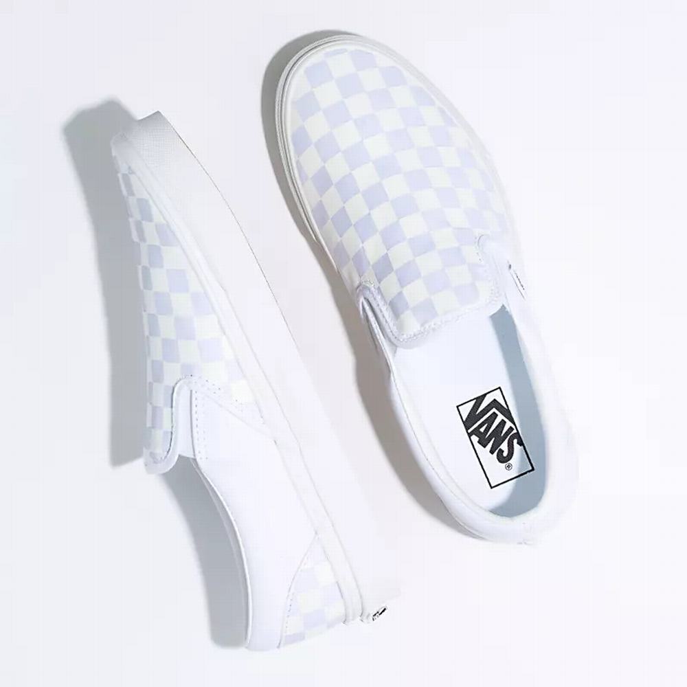 Men's Vans Checkerboard Classic Slip On Shoes White | USA20793