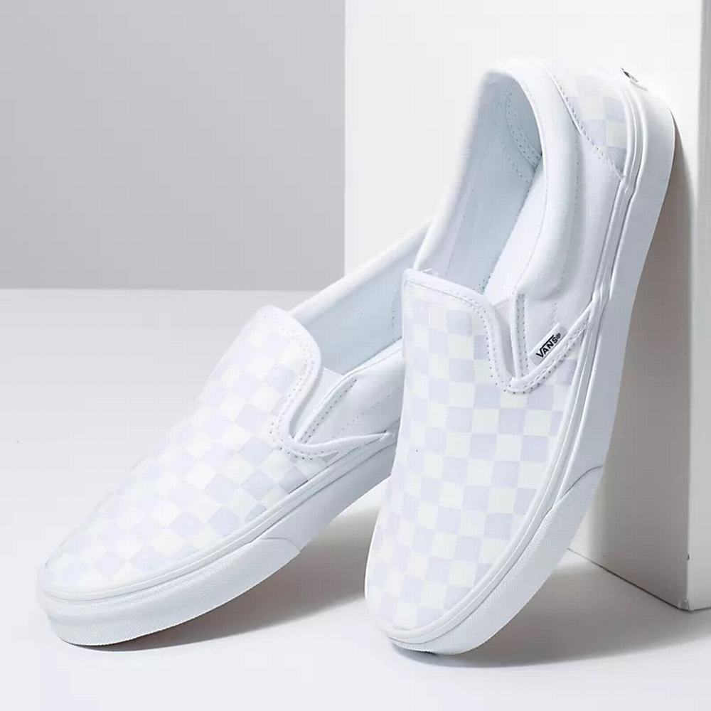 Men's Vans Checkerboard Classic Slip On Shoes White | USA20793