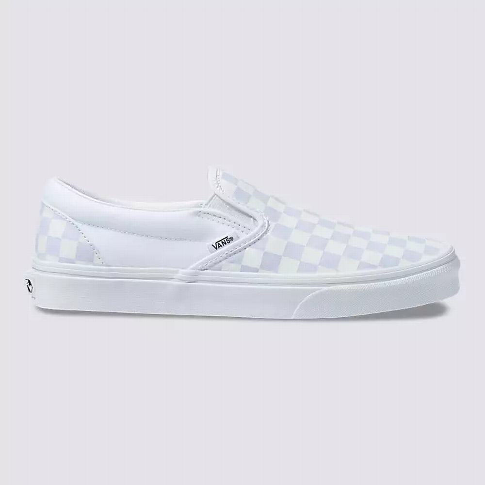 Men's Vans Checkerboard Classic Slip On Shoes White | USA20793