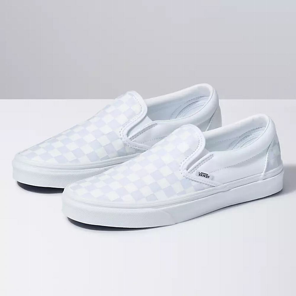 Men\'s Vans Checkerboard Classic Slip On Shoes White | USA20793