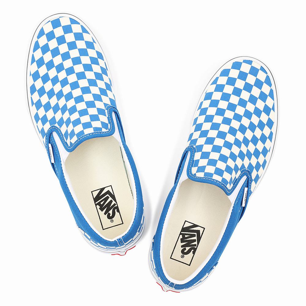 Men's Vans Checkerboard Classic Slip On Shoes Blue | USA21096