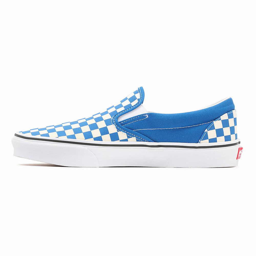 Men's Vans Checkerboard Classic Slip On Shoes Blue | USA21096