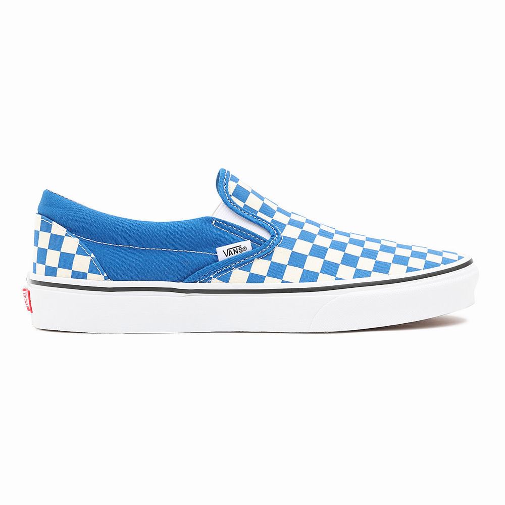 Men's Vans Checkerboard Classic Slip On Shoes Blue | USA21096