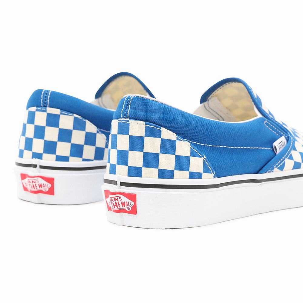 Men's Vans Checkerboard Classic Slip On Shoes Blue | USA21096