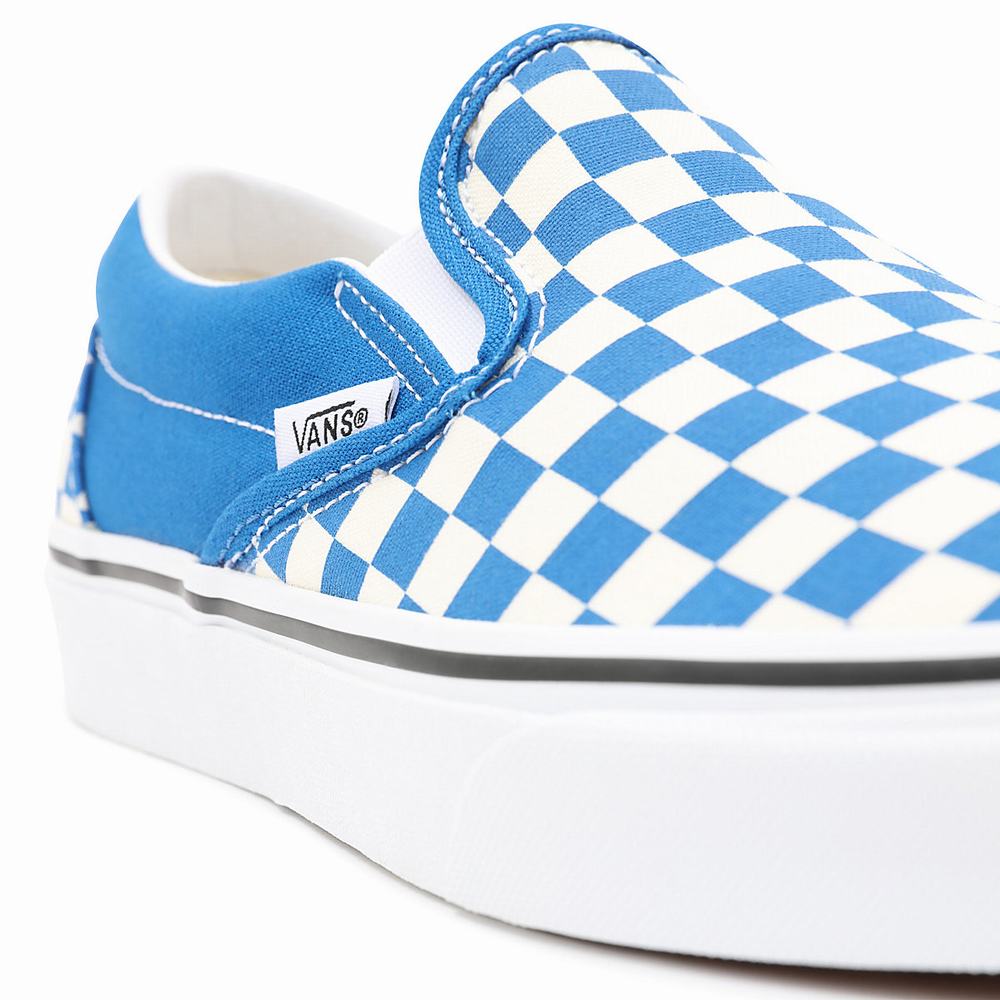 Men's Vans Checkerboard Classic Slip On Shoes Blue | USA21096