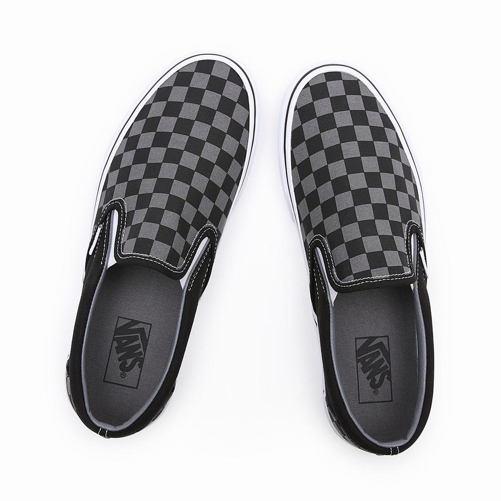 Men's Vans Checkerboard Classic Slip On Shoes Black / Grey | USA21750