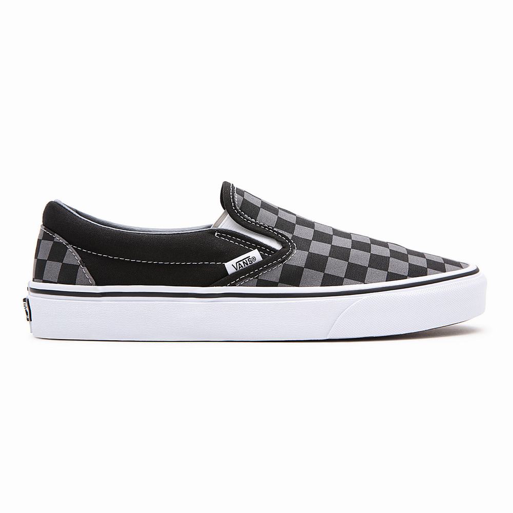 Men's Vans Checkerboard Classic Slip On Shoes Black / Grey | USA21750