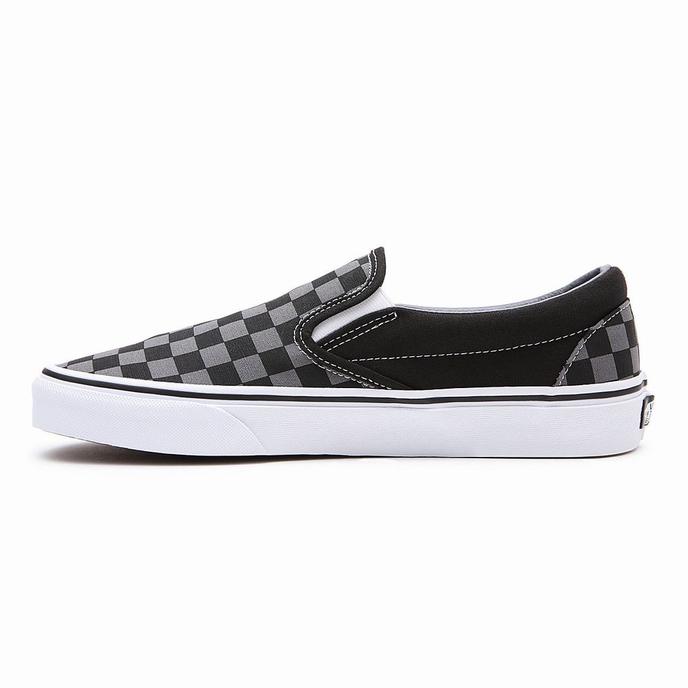 Men's Vans Checkerboard Classic Slip On Shoes Black / Grey | USA21750