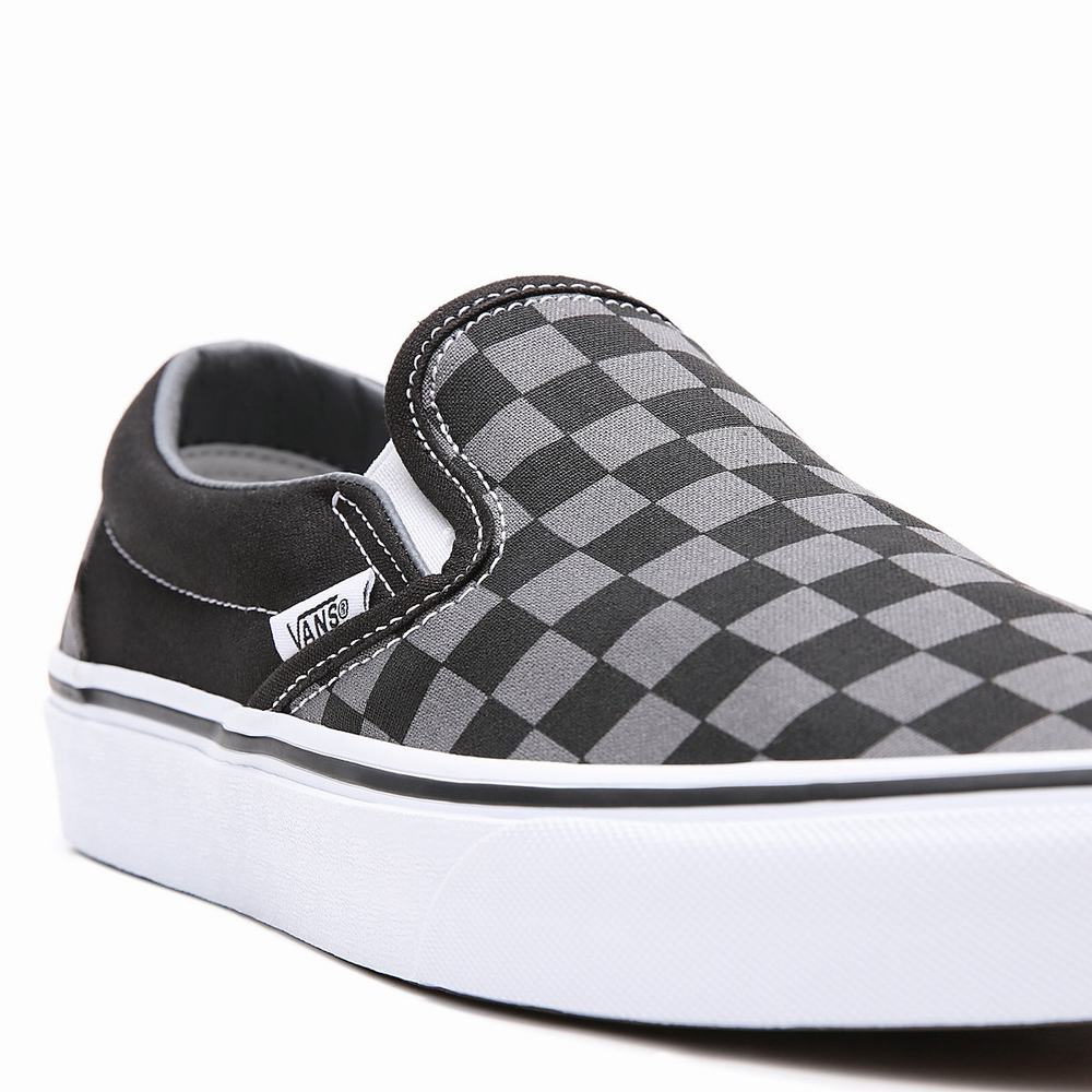 Men's Vans Checkerboard Classic Slip On Shoes Black / Grey | USA21750