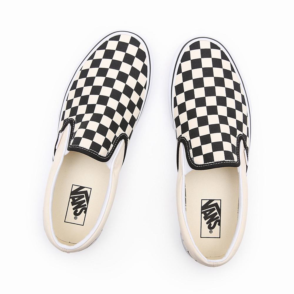 Men's Vans Checkerboard Classic Slip On Shoes Black / White | USA21783