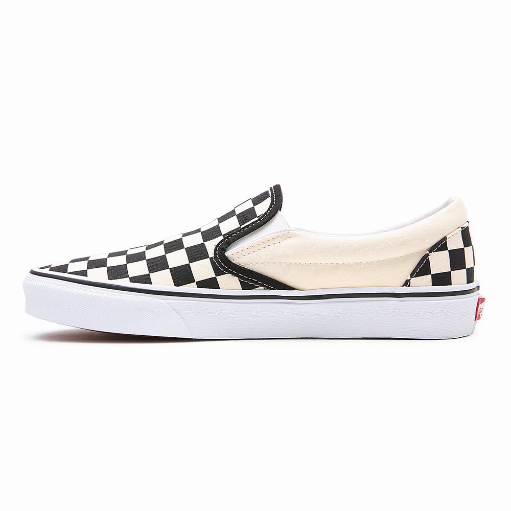 Men's Vans Checkerboard Classic Slip On Shoes Black / White | USA21783